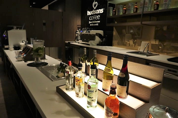 Extensive selection of alcoholic beverages at Dnata Lounge T1 Changi International Airport