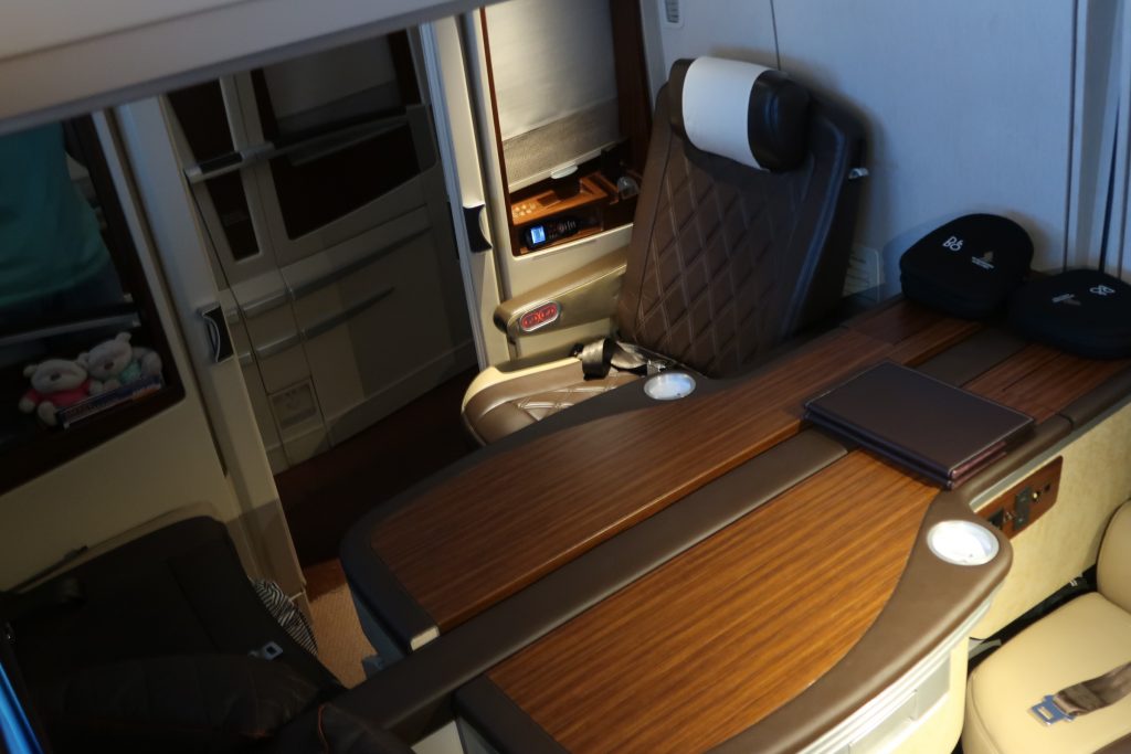 Individual SQ First Class cabins designed by French luxury yacht designer Jean-Jacques Coste