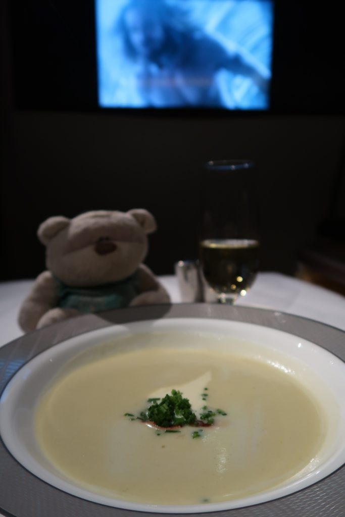 Singapore Airlines First Class Suites Lunch - White Onion and Thyme Soup