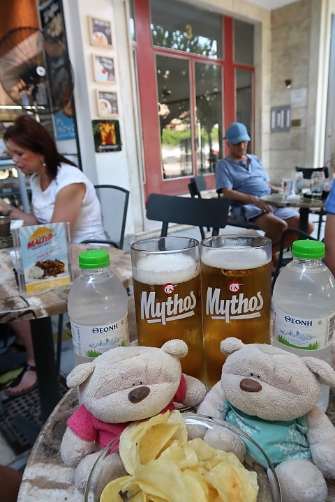 Mythos draft beer at Makrigianni Street Pub next to Acropolis
