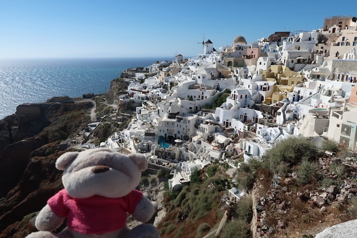 Kate with the cave houses (very expensive!) built on the slopes of Oia