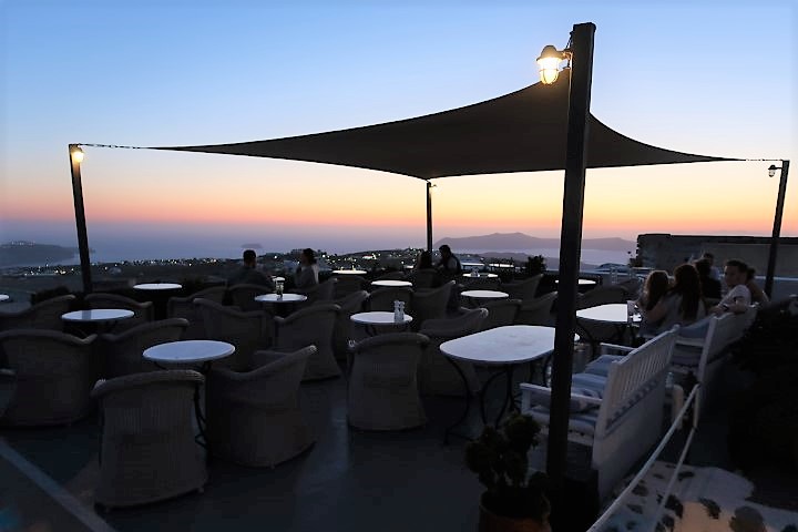 Leaving Franco's Cafe as the sun sets in Pyrgos Santorini...
