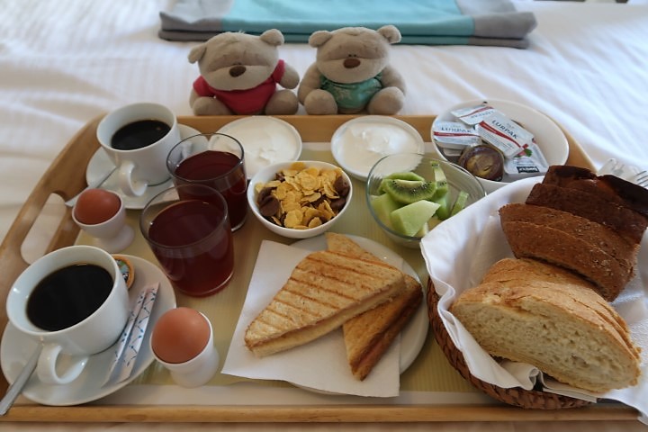 Sumptuous breakfast at Kafieris Apartment on the Cliff at Fira, Santorini