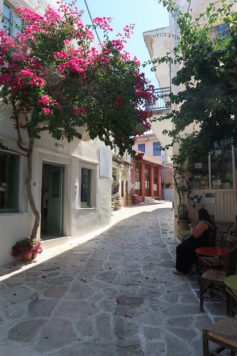 Beautiful narrow cobbled streets in Filoti Naxos