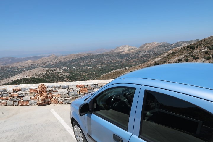 Our manual car from the parking lot of Rotonda restaurant naxos
