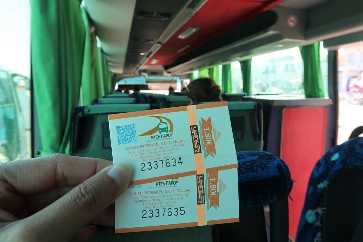 Bus ticket price (1.8 euros per pax per way) from Parikia to Naousa Paros