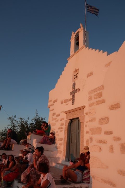 Sunset at church at the top of Frankish Castle Paros
