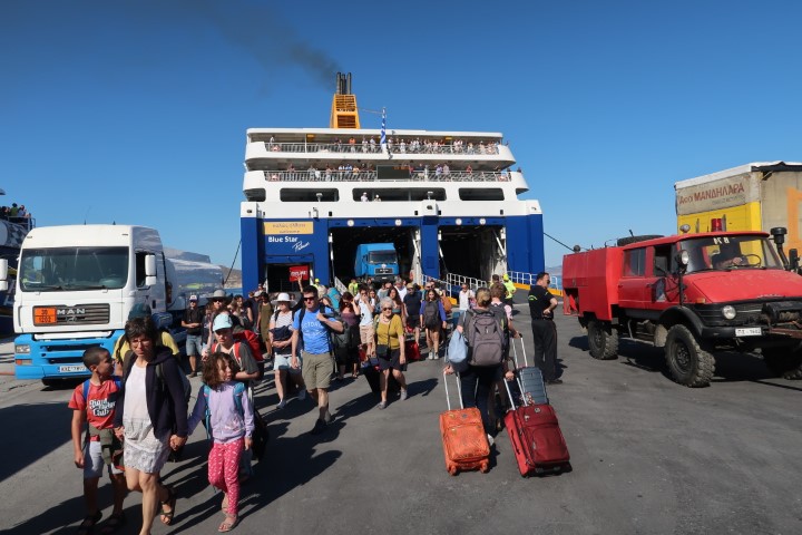Tourists "released" unto Naxos from Blue Star Patmos