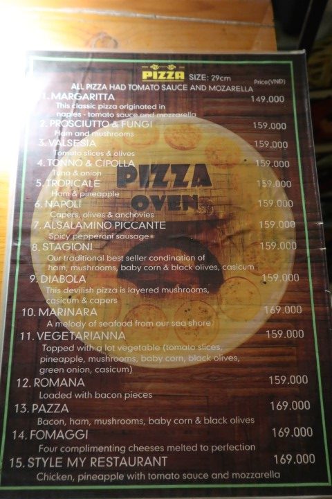 Pizza menu at Hong Phuc 2 Hoi An