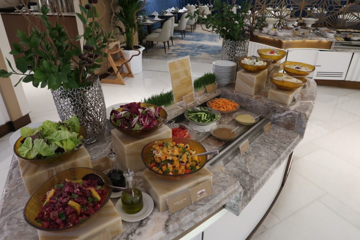 Salads and Hummus for breakfast at Imperial Club Lounge Atlantis Dubai 