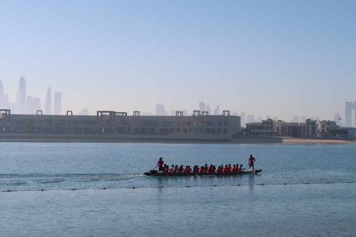 Canoeists passing by Atlantis Dubai as we watched on by the beach