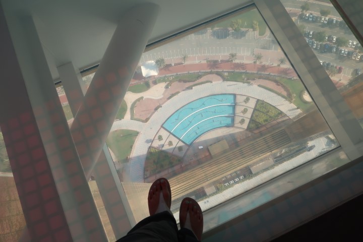 View from the top of Dubai Frame down the transparent floor