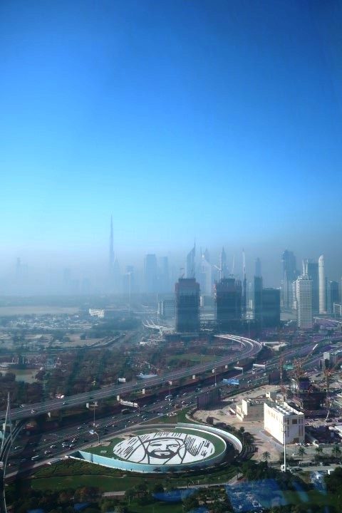 View of the modern Dubai City Skyline to the south of Dubai Frame