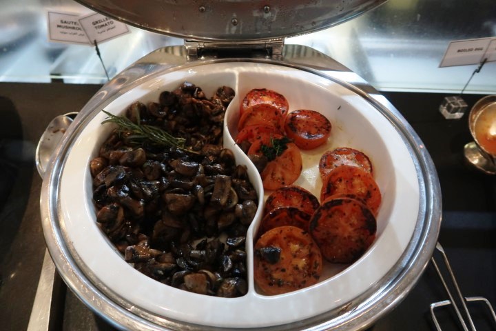 Mushroom and Grilled Tomatoes Breakfast at Ahlan Lounge Dubai Airport