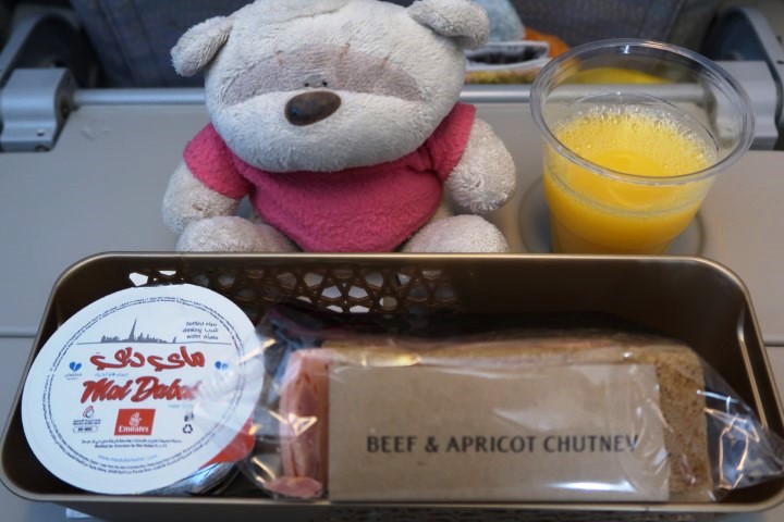 Beef & Apricot Chutney Sandwich for refreshments from Dubai to Singapore Emirates Flight