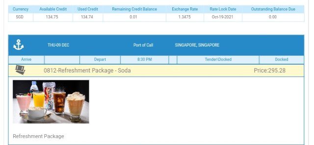 Price of Royal Caribbean Cruise Deluxe Beverage Package at $300SGD per person