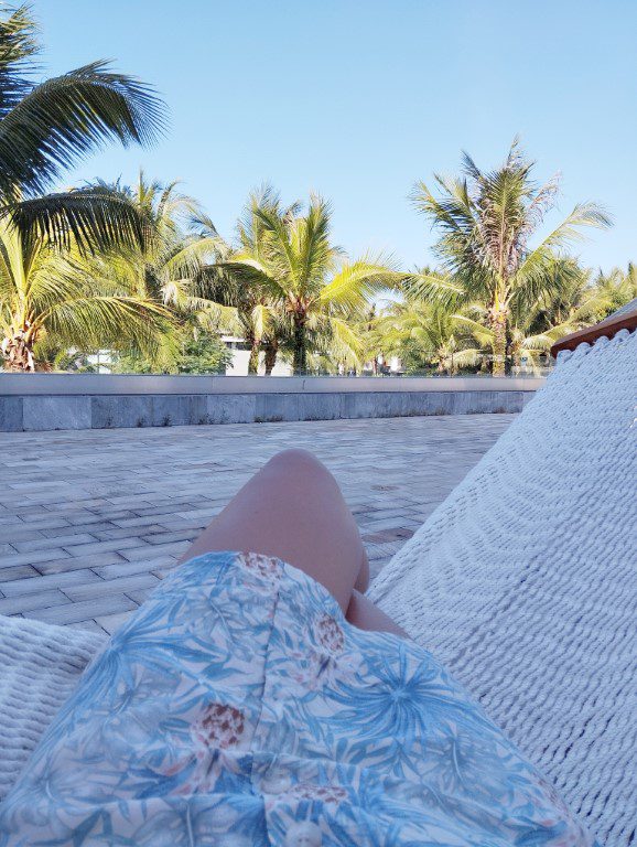 Kate chilling out by lobby of Novotel Phu Quoc Resort