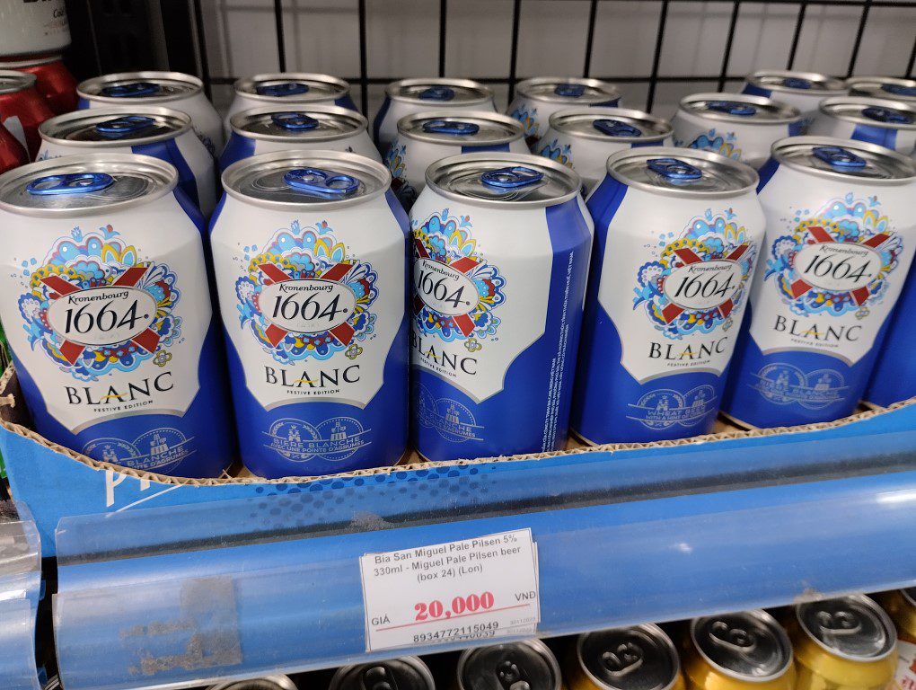 Kronenbourg 1664 Blanc beers at 20k VND per can or $1!