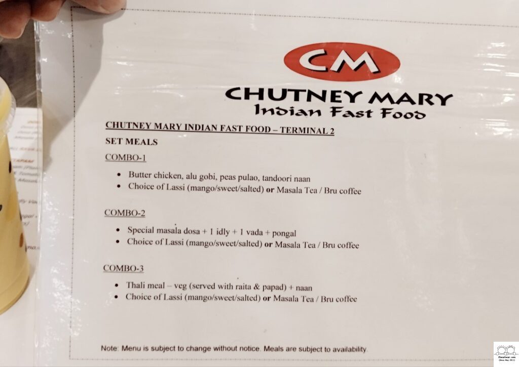 Chutney Mary Indian Fast Food Priority Pass Menu at Changi Airport Terminal 2 Landside