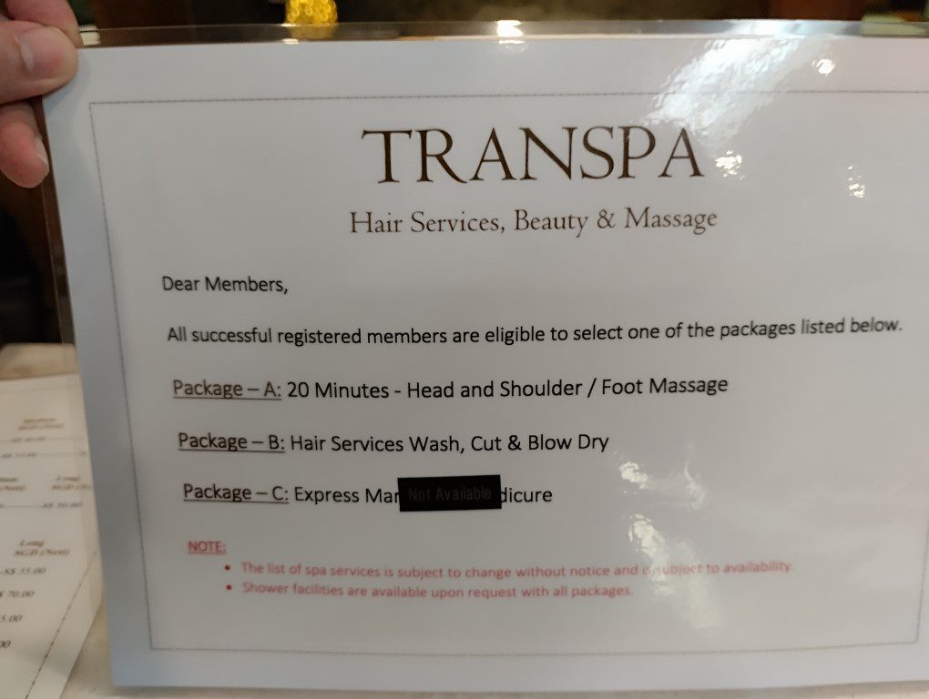 TranSpa Hair Services Beauty and Massage with Priority Pass at Changi Airport Terminal 2 Airside