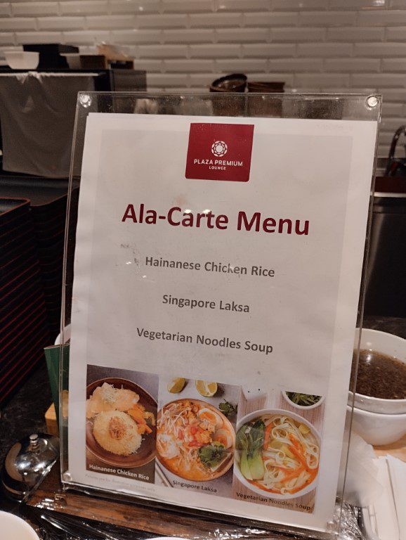 Plaza Premium Lounge Changi Airport T1 Ala-Carte Menu