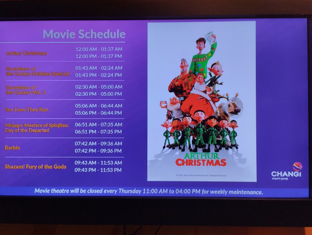 Movie Theatre at Changi Airport Terminal 3 Transit Area - Movie Schedule