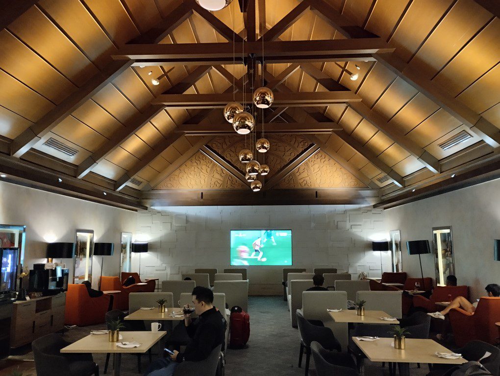 Sky Suite Lounge KLIA T1 with its A-Frame House interior and supporting wooden frames