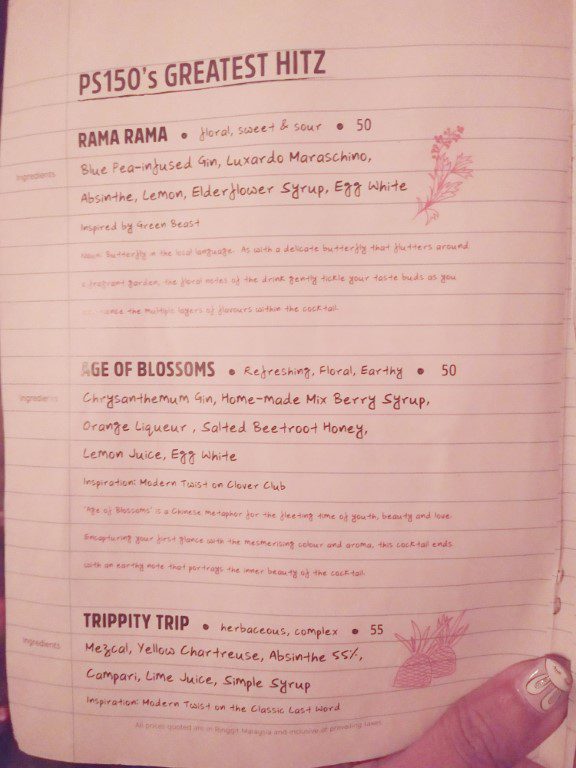 PS150 KL Cocktail Menu Greatest Hitz