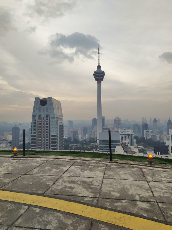 View of KL Tower (aka Menara Kuala Lumpur) from Heli Lounge Bar Rooftop Helipad KL