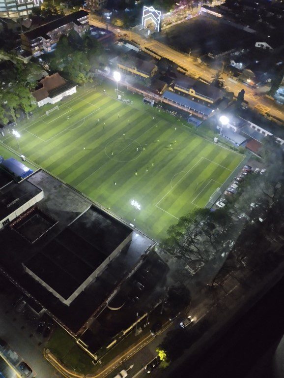 Semi-professional soccer match at midnight as seen from apartment in KL (EV Arena Kelab Sultan Sulaiman)