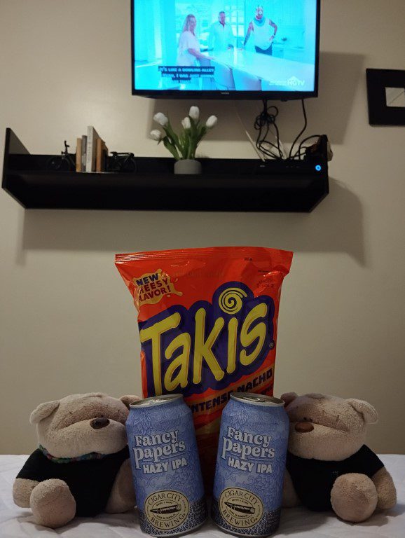 Inside our room of Hotel Ponce De Leon Miami - Supper while watching My Lottery Dream Home on HGTV