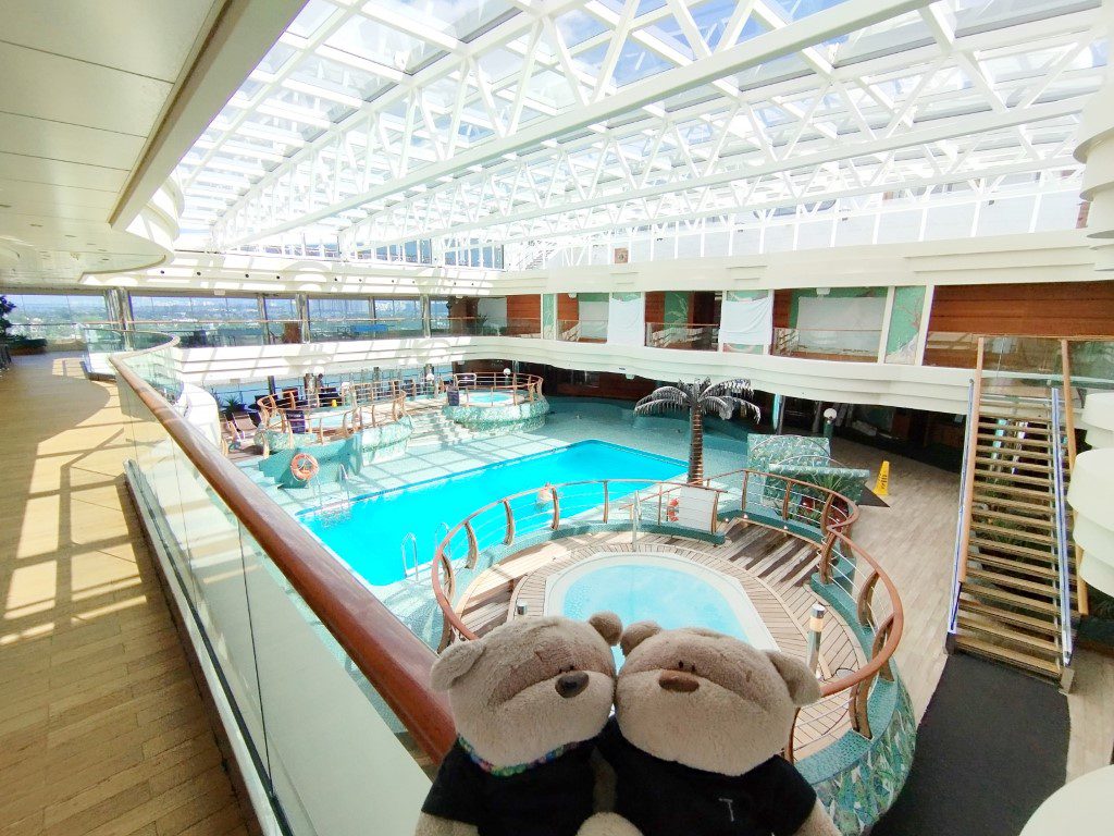 MSC Divina Deck 15 overlooking the indoor swimming pool