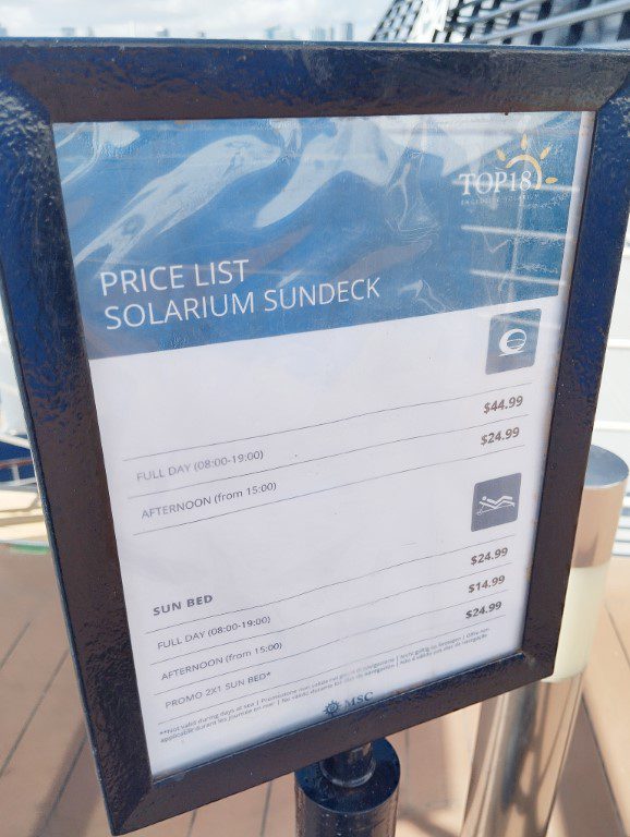 MSC Divina Deck 16 - Solarium Sundeck Price List