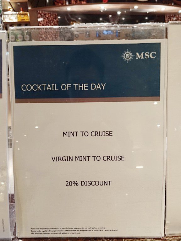 KLOVE Cruise MSC Divina Deck 7 - Cocktail of the Day (Mint to Cruise, Virgin Mint to Cruise at 20% Discount)