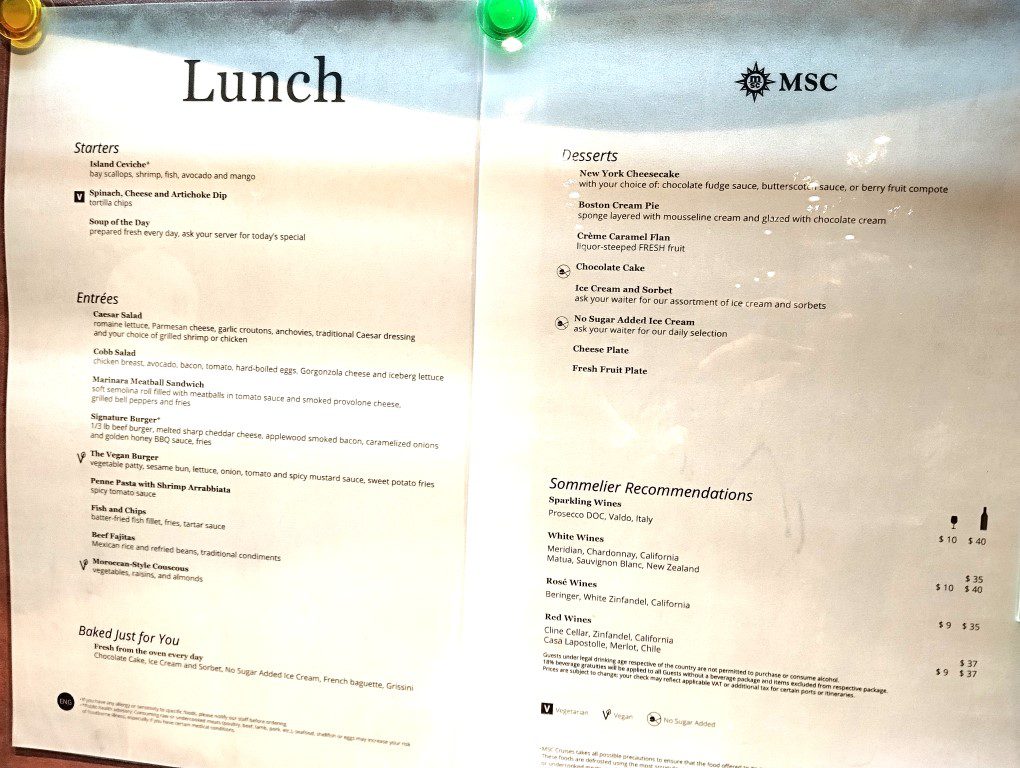 KLOVE Cruise 2024 Day 2 Lunch Menu