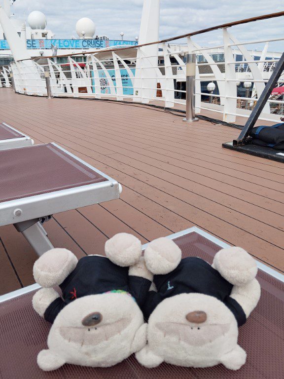 KLOVE Cruise 2024 - 2bearbear suntanning on Deck 15 of MSC Divina