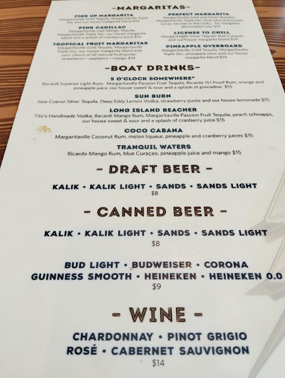 KLOVE Cruise 2024 Nassau Bahamas - Changes in Latitude Bar Menu (Beers)