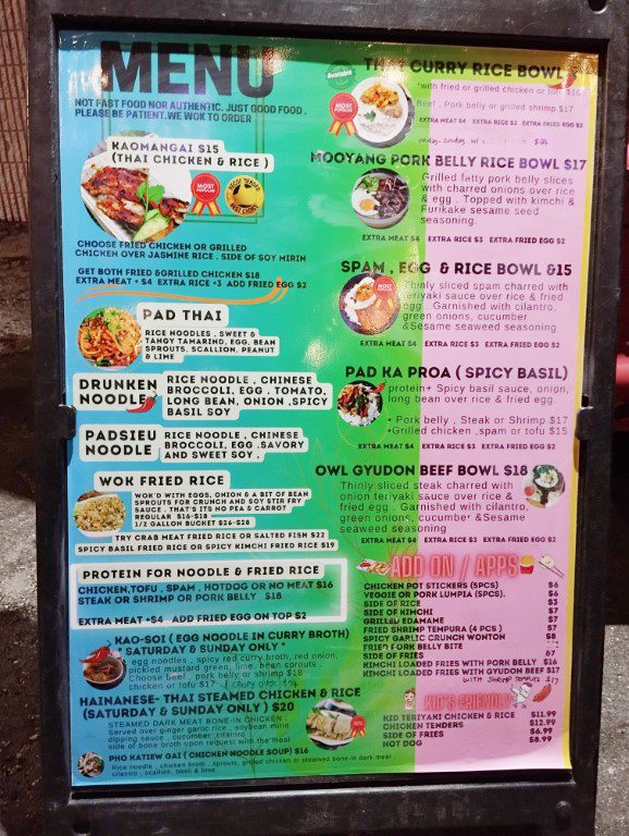 The Hungry Owl Thai Food Truck Menu (Next to Ruby Beach Brewing Company)