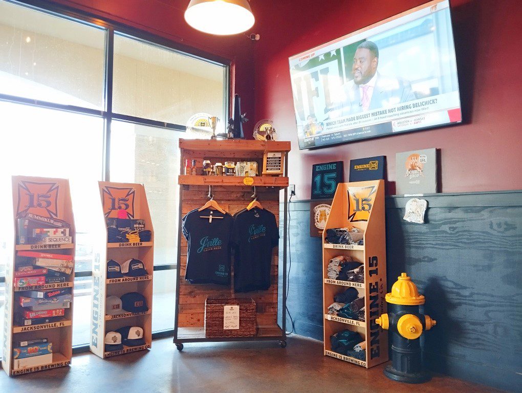 Merchandise corner in Engine 15 Brewery & Kitchen Jacksonville Florida