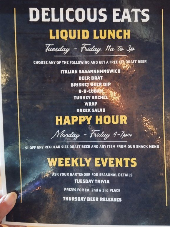 Engine 15 Brewery Jacksonville - Liquid Lunch Menu (Tuesdays to Fridays from 11am to 3pm)