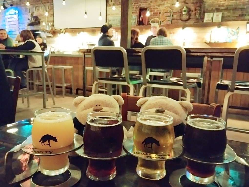 Flight of beer at Aardwolf Brewing Company - Alvin's Coffee Brown ($2), Helles Other People ($2), Icon of Sin ($4) and Hop Oddity ($4) 