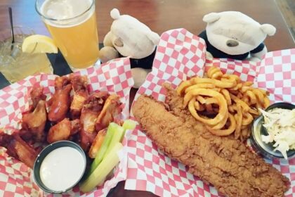 Whiskey Warehouse Charlotte Food Review - Fish and Chips ($15) and the Jumbo Wings with Jack Daniels BBQ and ranch sauce ($12)