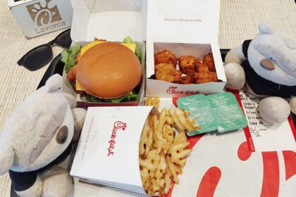 Chick-fil-A Deluxe ($9.25), 8 pc Nuggets ($4.85), Chocolate Milk Shake ($4.45) at Chick-fil-A