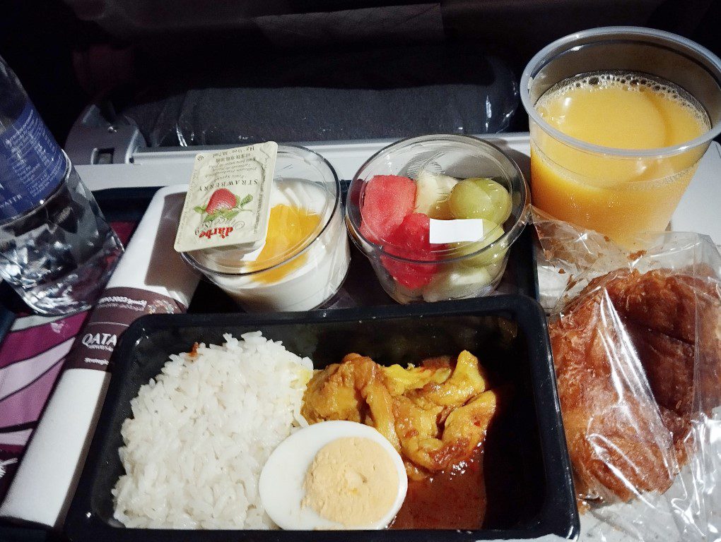 Qatar Airways flight from Singapore to Doha - Inflight Meal Nasi Lemak