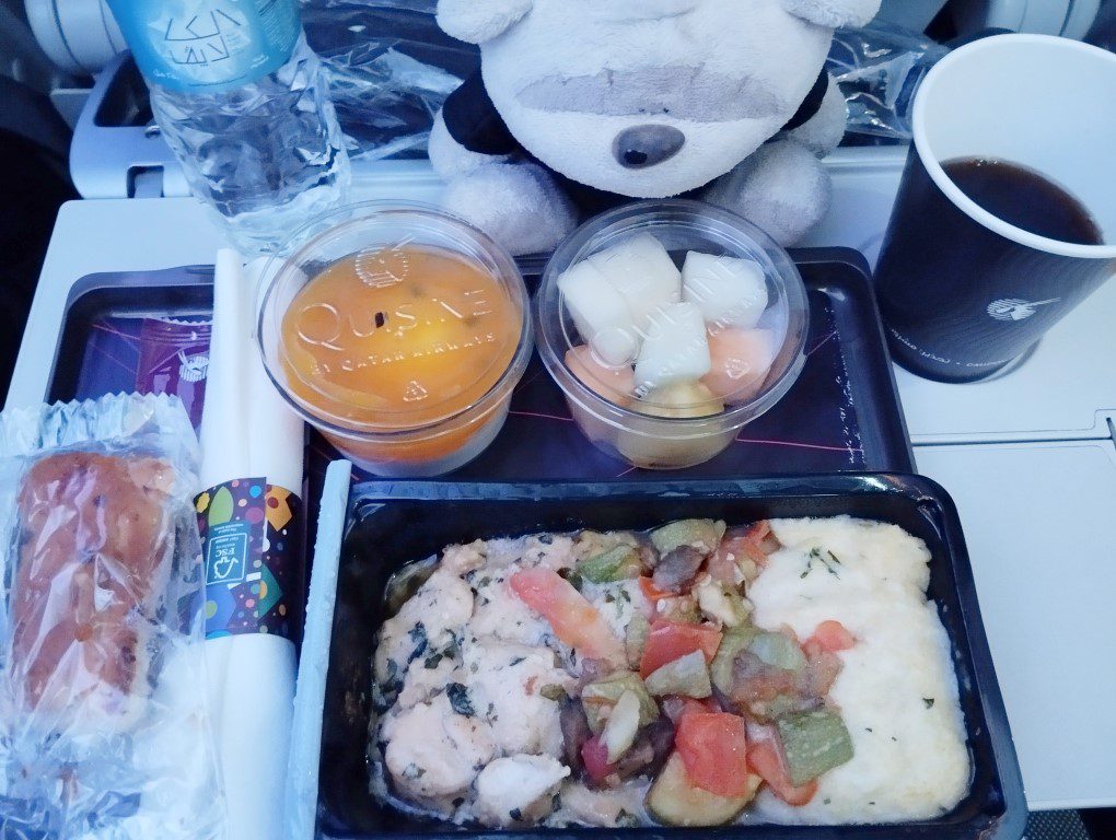 Qatar Airways flight from Doha to Miami - Creamy Chicken with Mashed Potatoes