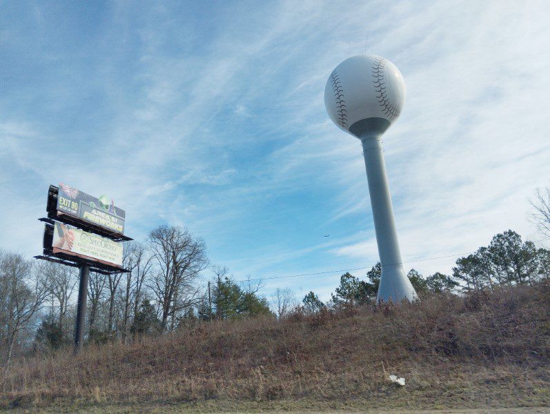 Seeing the Fort Mill Baseball Water Tower enroute from Charleston SC to Charlotte NC