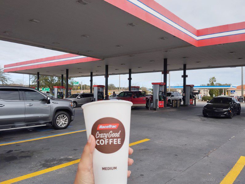 Getting our coffee fix at Racetrac enroute to Orlando Premium Outlets