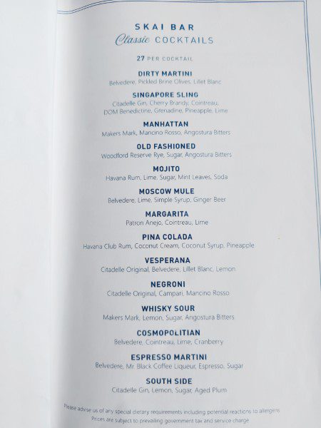 Swissotel The Stamford Welcome Drinks at SKAI Bar - Welcome Drinks Menu