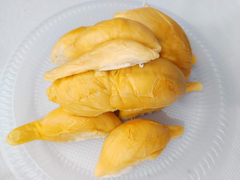 Bright yellow durians at durian buffet Giant Tampines