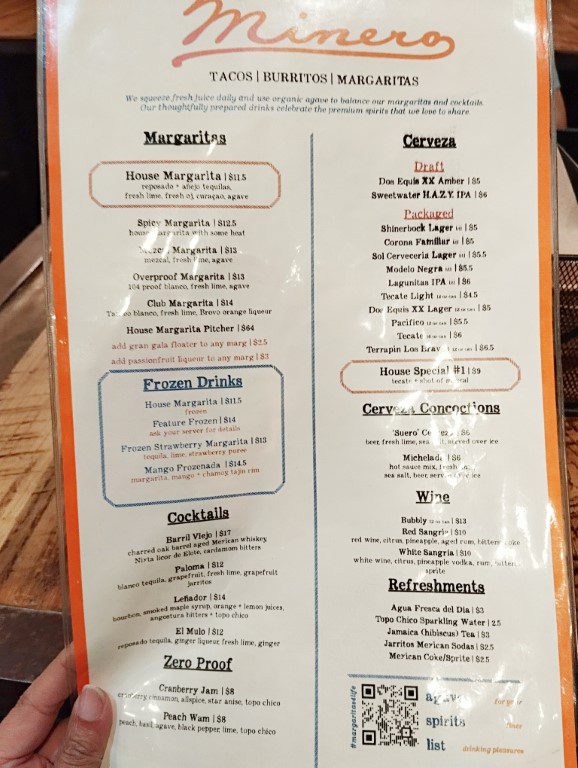 Minero Drinks Menu - Mexican Restaurant Ponce City Market 